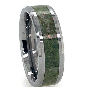 Tungsten Carbide With Beveled Edges & Green Copper Conglomerate Inlay 8mm Sz 12